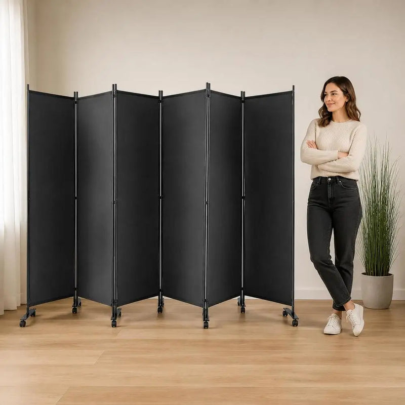 Paravent 6 Panneaux sur Roulettes Tissu Anthracite 335 x 173 cm