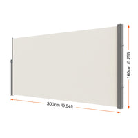 Paravent rétractable latéral extérieur polyester gris beige, dimensions beige, hauteur 160 x longueur 300 cm
