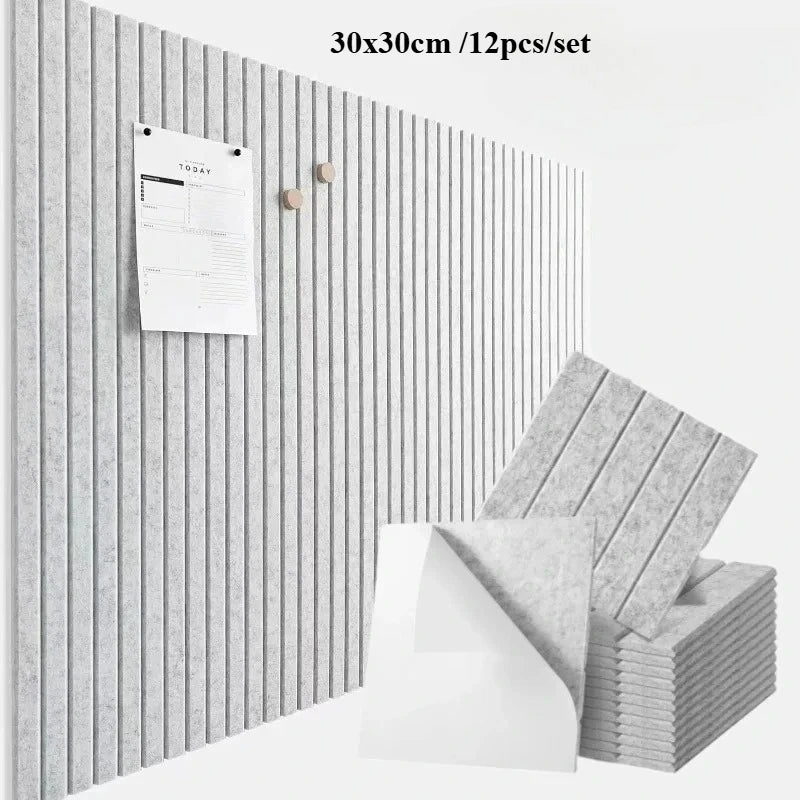 Panneau Acoustique Mural Feutre Rainuré Autocollant 30 x 30 cm, Lot de 12