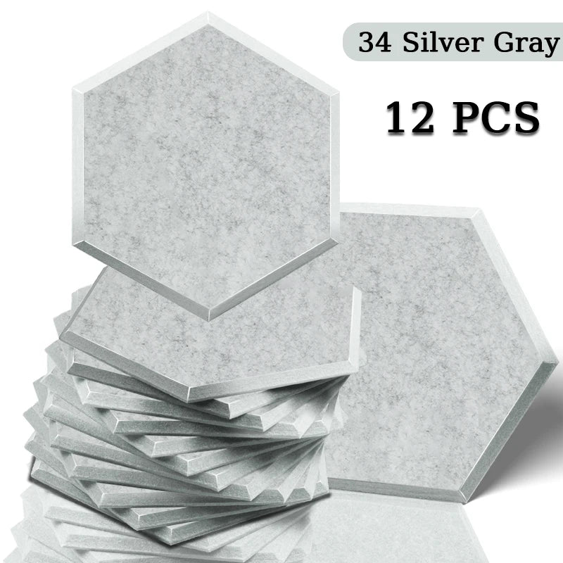 Panneau Acoustique Décoratif Hexagonal 12 Pièces Polyester 0,8 à 1,2 cm