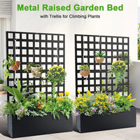 Paravent extérieur métal grille carrée bac surélevé noir, pour une terrasse