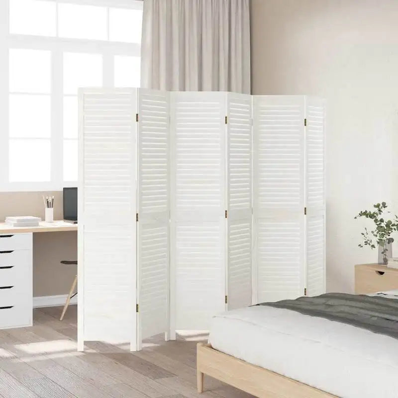 Paravent 6 Panneaux Bois à Persiennes Blanc 240 x 180 cm