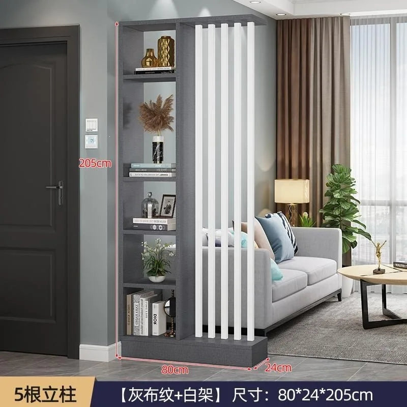 Étagère séparatrice de pièce à lames verticales blanc noir gris, dimensions structure grise, 5 lames blanches, largeur 80 cm