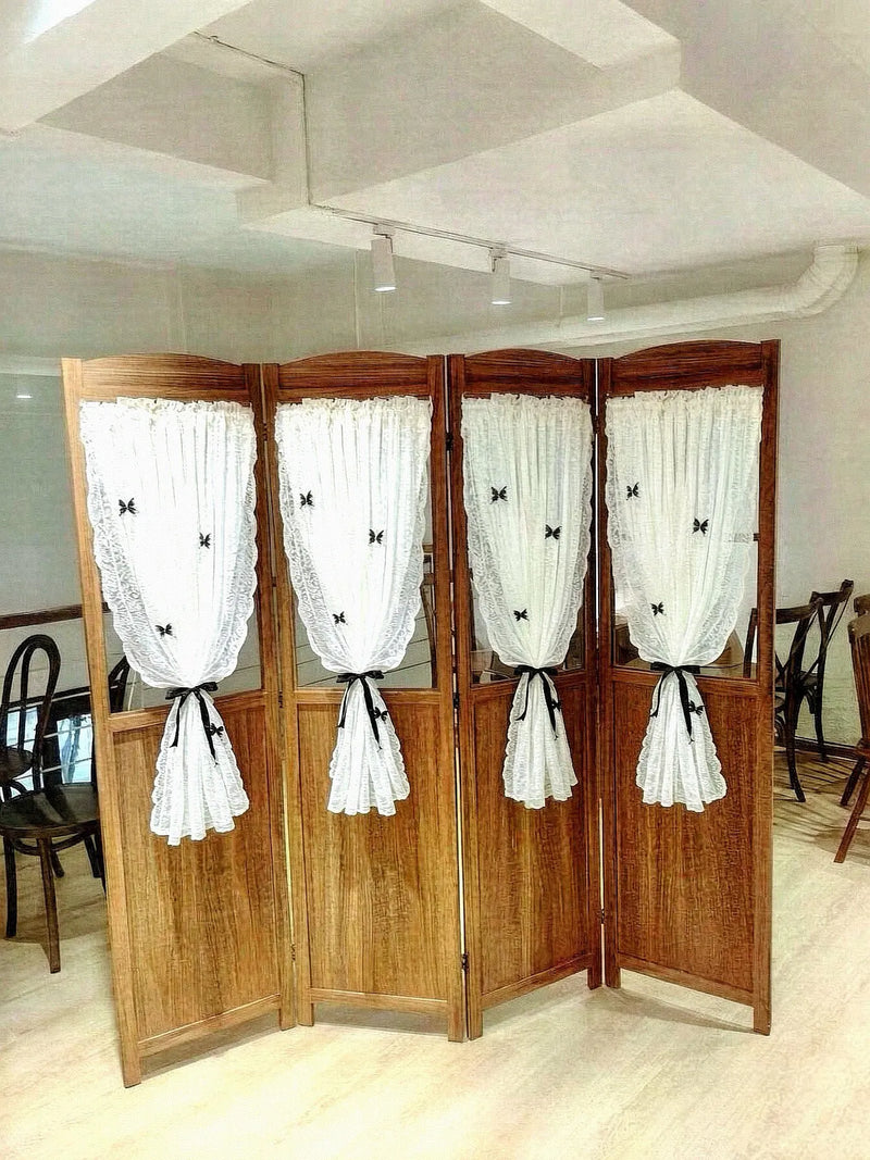 Paravent pliant bois massif style campagne à fenêtres, pour un coin bureau