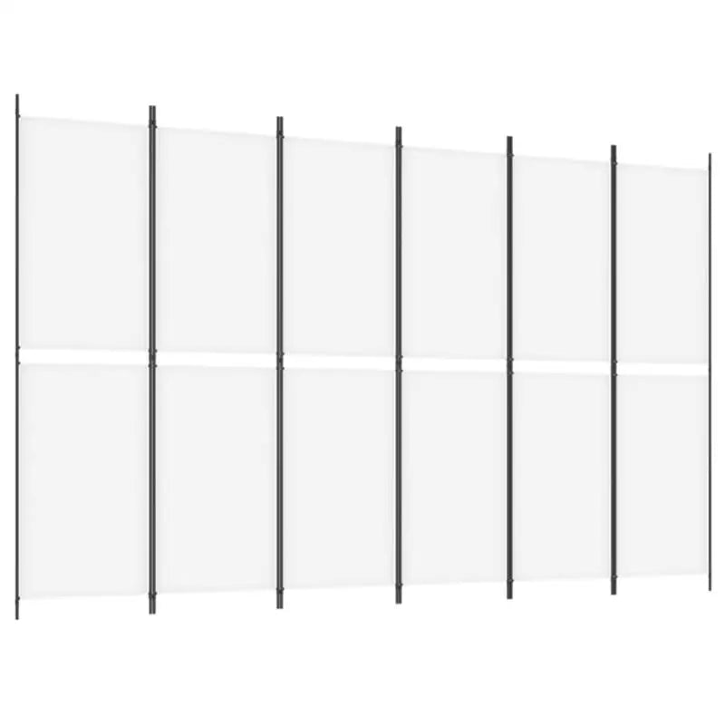 Paravent 6 Panneaux Tissu Blanc Cadre Noir 300 x 200 cm