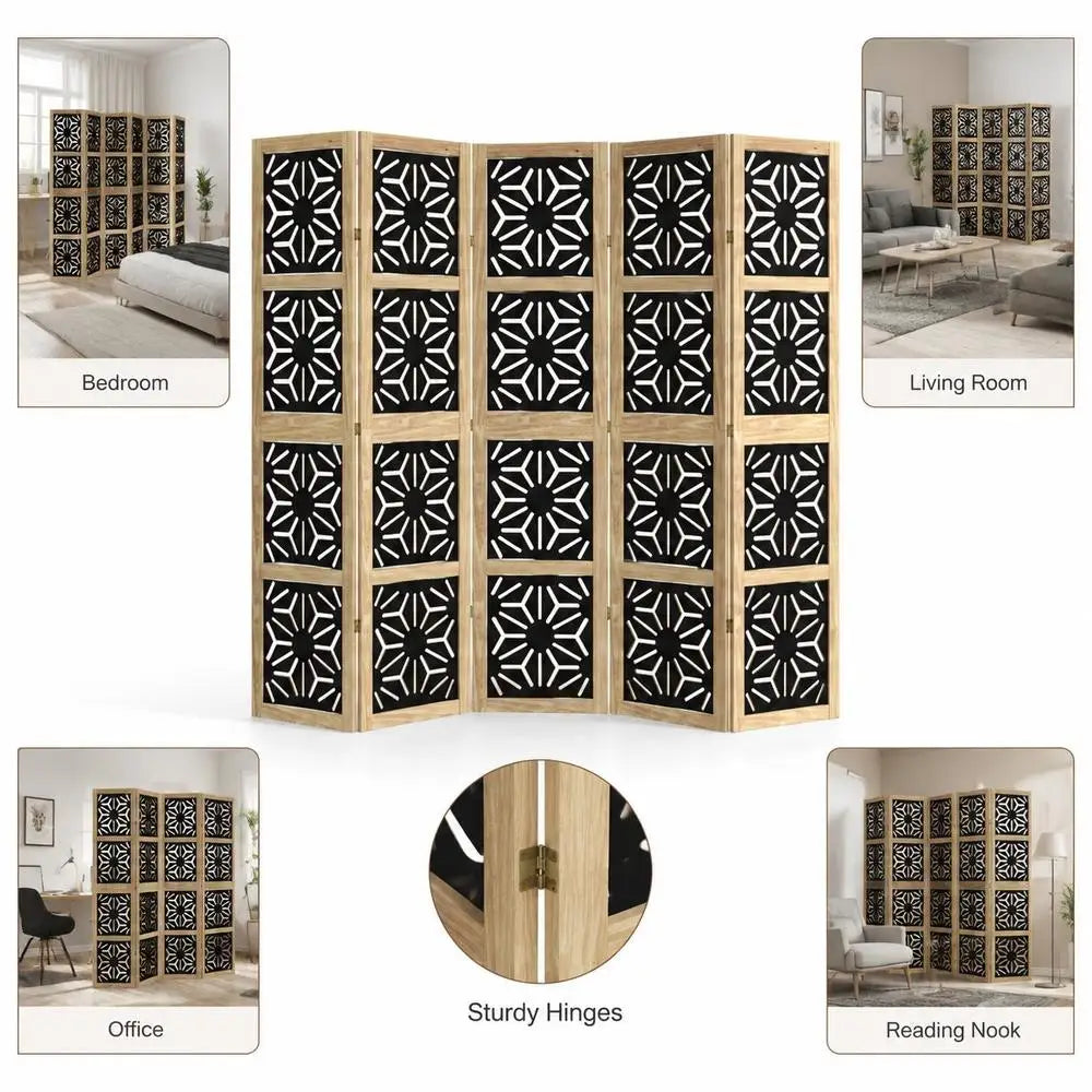 Paravent 6 Panneaux Bois de Paulownia Ajouré Noir 180 cm