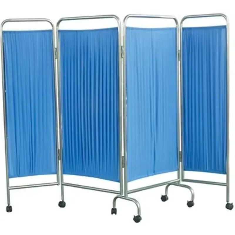 Paravent Médical Pliant 3 Panneaux Inox Bleu pour Lit d'Hôpital