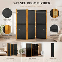 Paravent 3 panneaux textilène noir cadre bois, pour une chambre
