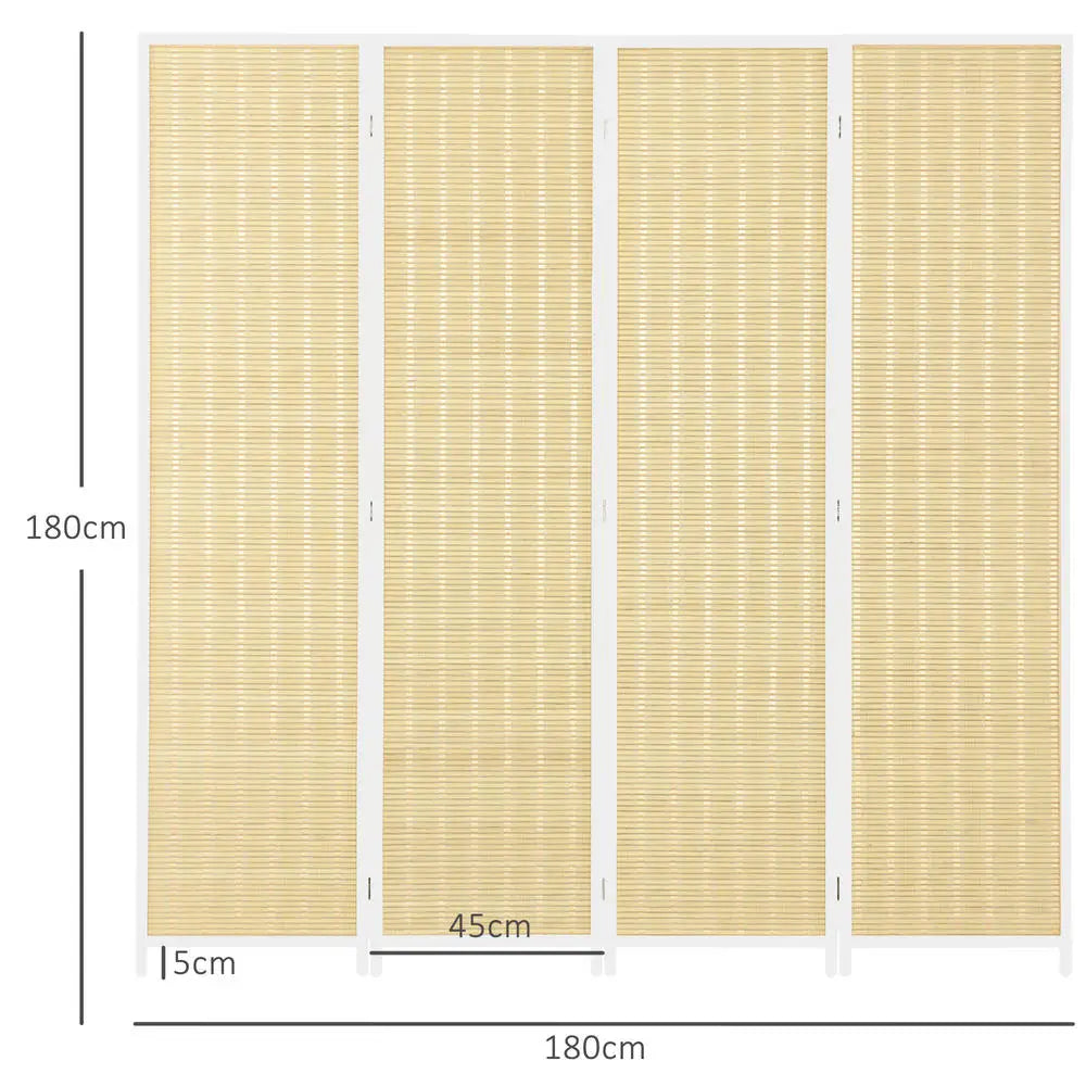 Paravent 4 Panneaux Bambou Fibres de Papier Cadre Blanc Naturel 180 x 180 cm