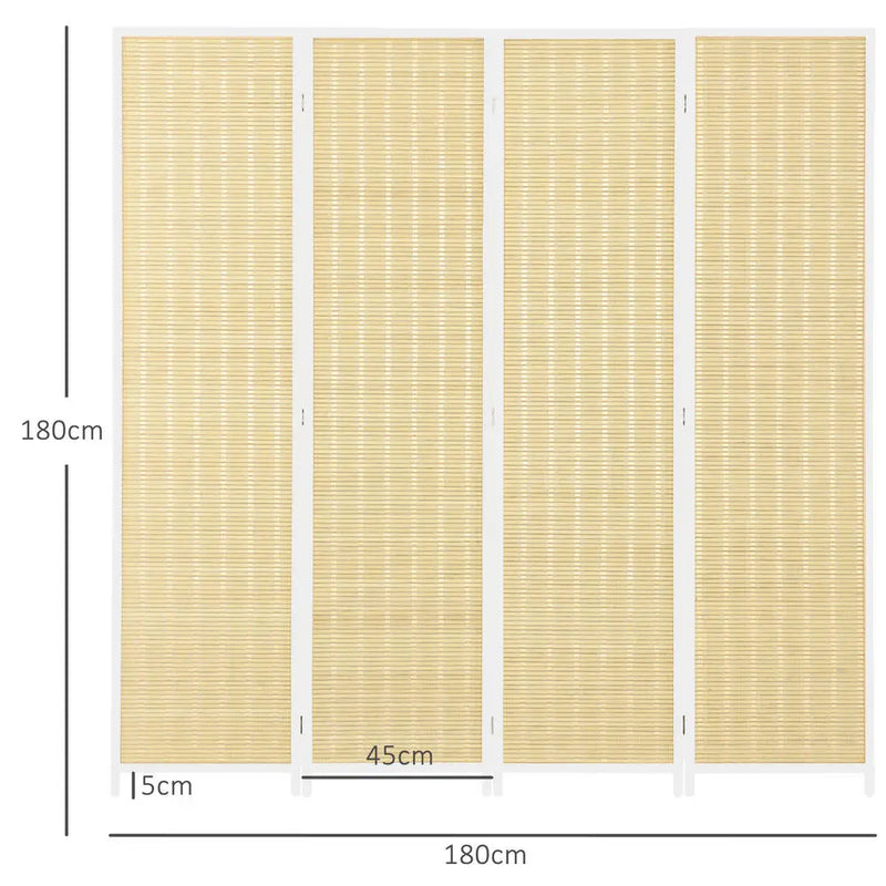 Paravent 4 Panneaux Bambou Fibres de Papier Cadre Blanc Naturel 180 x 180 cm