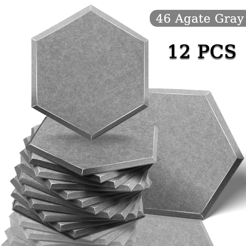 Panneau Acoustique Décoratif Hexagonal 12 Pièces Polyester 0,8 à 1,2 cm