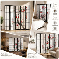 Paravent Japonais 6 Panneaux Fleurs de Cerisier Bois Noir 242 x 170 cm