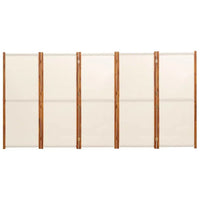 Paravent Pliable 5 Panneaux Écran d'Intimité Crème Cadre Acacia 350 cm