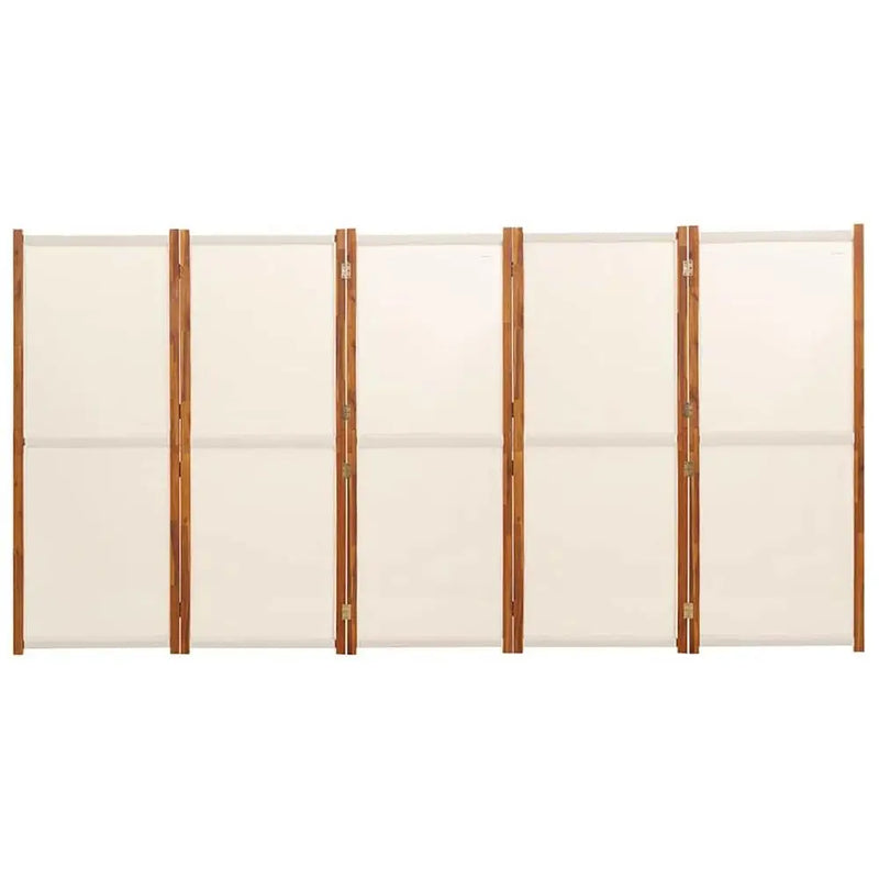 Paravent Pliable 5 Panneaux Écran d'Intimité Crème Cadre Acacia 350 cm