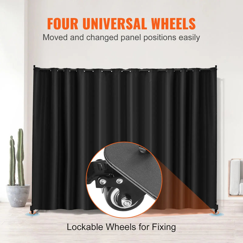 Paravent Mobile sur Roulettes Tissu Noir Occultant 308 x 245 cm