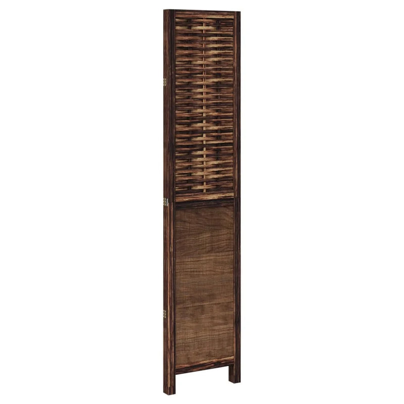 Paravent 3 panneaux bois paulownia et bambou tressé brun foncé, pour préserver son intimité
