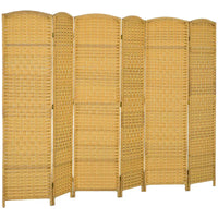 Paravent 6 Panneaux Tressé Polypropylène Cadre Bois Naturel 270 x 180 cm