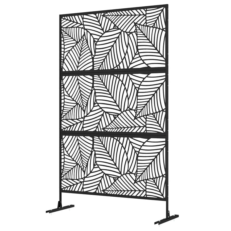 Paravent extérieur métal noir 3 sections feuilles filigranées, pour un balcon