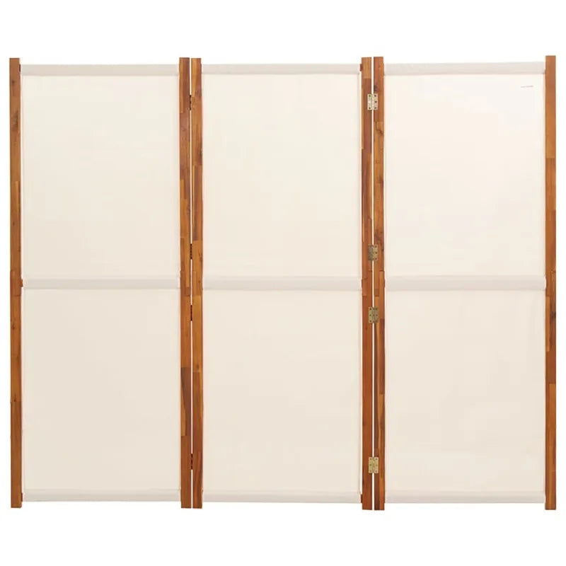 Paravent 3 Panneaux Bois d'Acacia Textilène Crème 210 x 180 cm