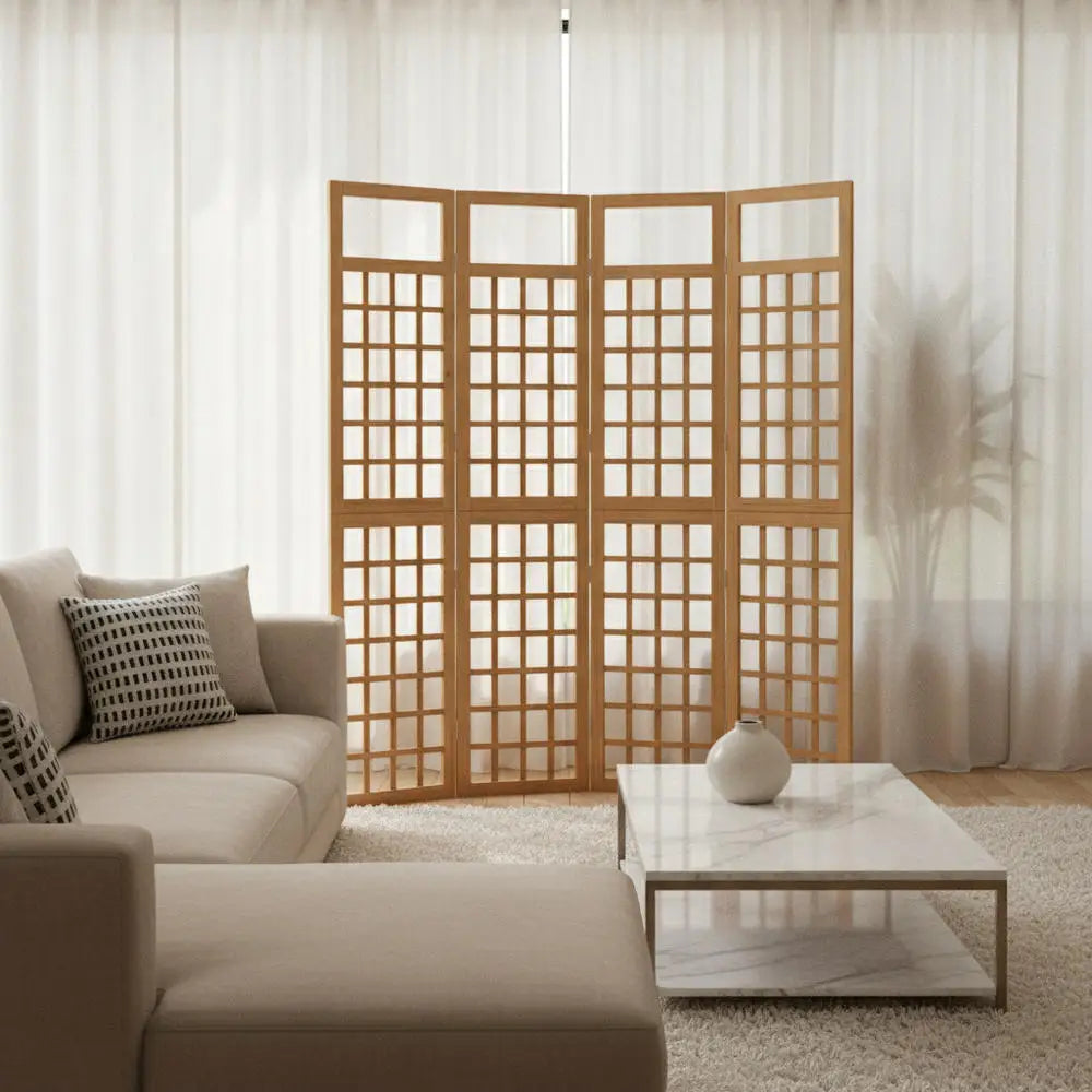 Paravent Treillis 6 Panneaux Bois Naturel 242,5 x 180 cm