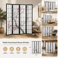 Paravent japonais fleurs de cerisier 4 panneaux cadre noir, pour une chambre