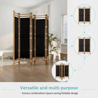 Paravent 5 Panneaux Bambou Toile Noire 200 x 180 cm