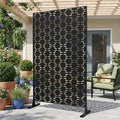Paravent Extérieur Métal Noir Motif Géométrique Autoportant 122 x 198 cm