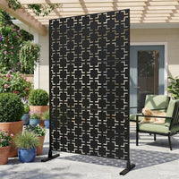 Paravent Extérieur Métal Noir Motif Géométrique Autoportant 122 x 198 cm