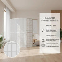 Paravent Japonais 6 Panneaux Shoji Sapin Massif Blanc 240 x 170 cm