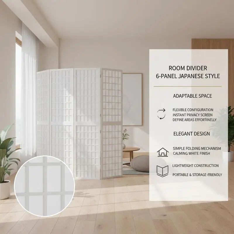 Paravent Japonais 6 Panneaux Shoji Sapin Massif Blanc 240 x 170 cm