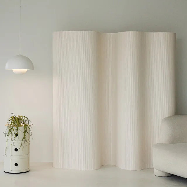 Paravent ondulé souple en lames de bois 4 couleurs, coloris blanc