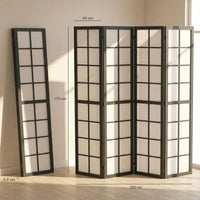 Paravent Japonais 4 Panneaux Quadrillé Pin Noir 160 x 170 cm