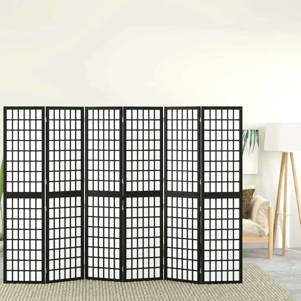 Paravent japonais 6 panneaux shoji papier de riz noir