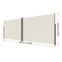 Paravent rétractable latéral extérieur polyester gris beige, dimensions beige, hauteur 200 x longueur 600 cm