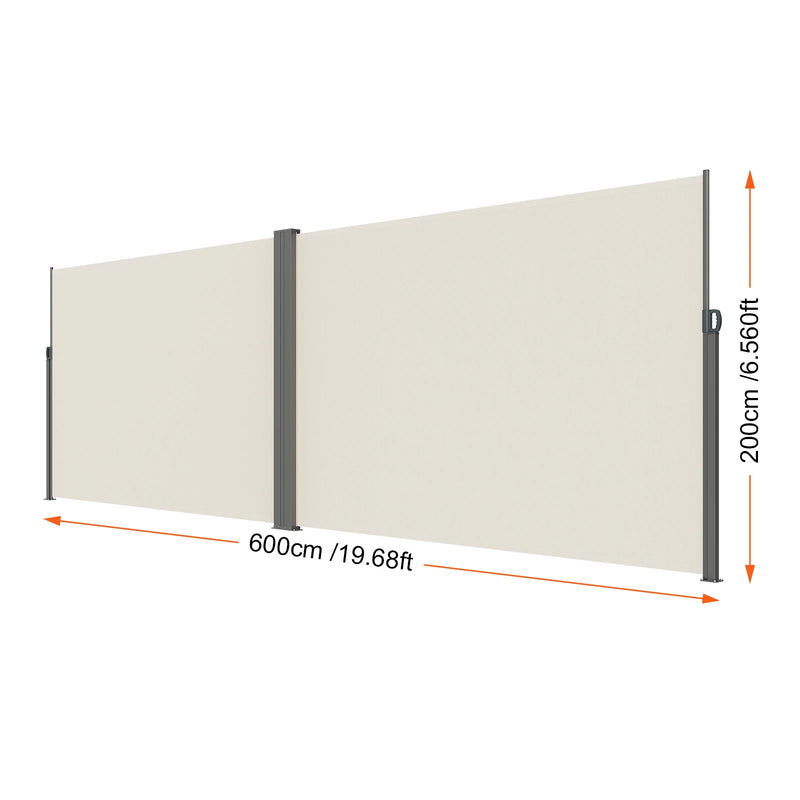 Paravent rétractable latéral extérieur polyester gris beige, dimensions beige, hauteur 200 x longueur 600 cm