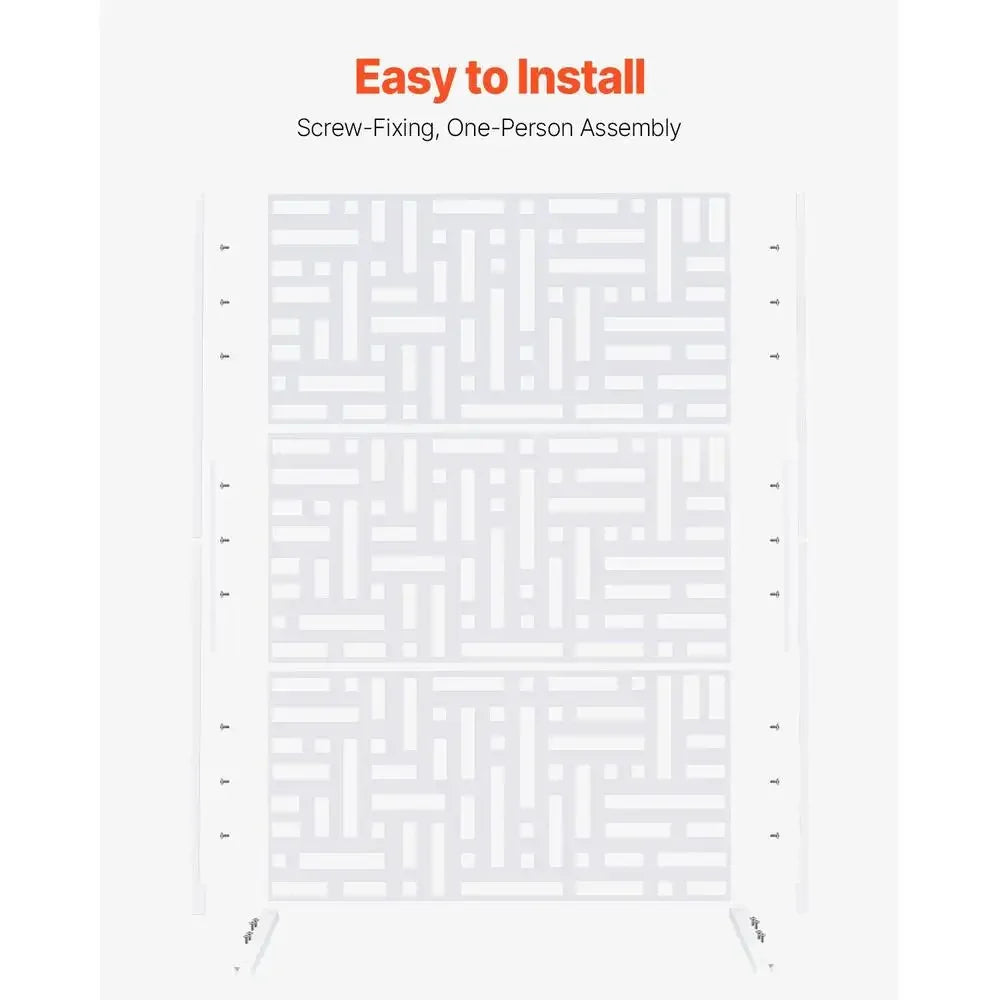 Paravent Extérieur Métal Blanc Motif Géométrique Autoportant 120 x 193 cm