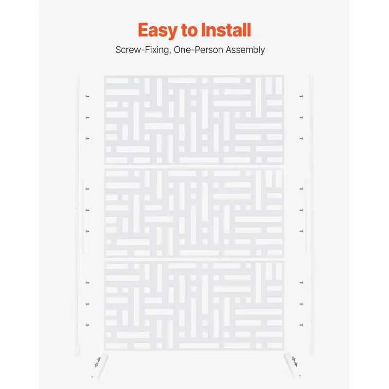 Paravent Extérieur Métal Blanc Motif Géométrique Autoportant 120 x 193 cm