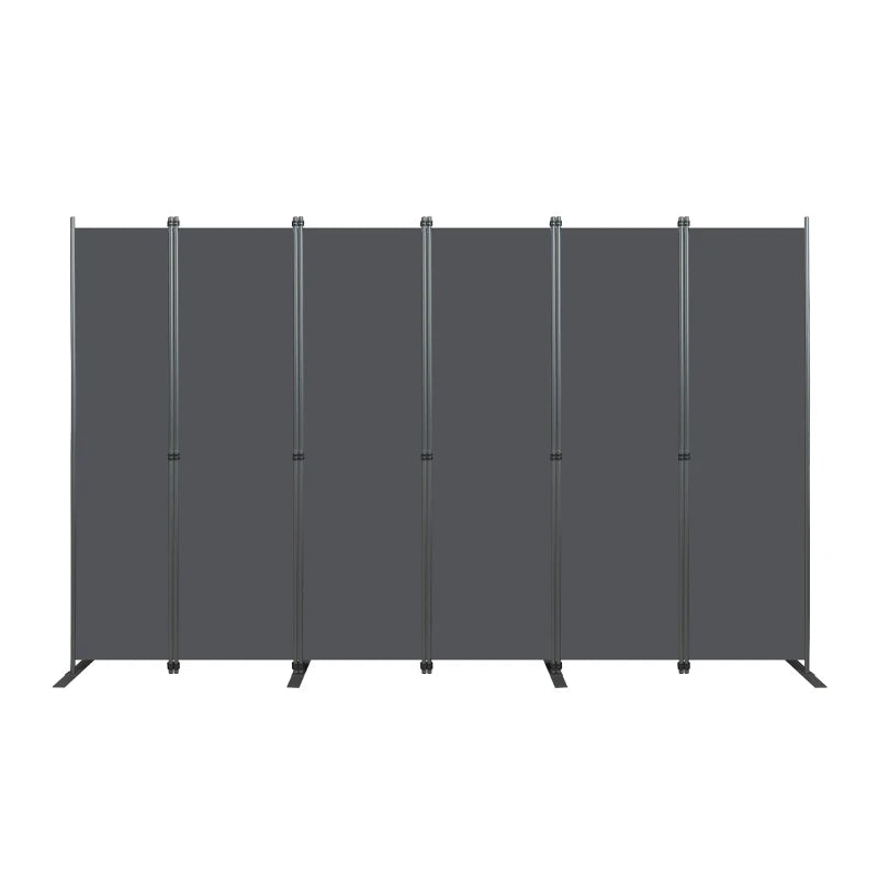 Paravent 6 Panneaux Gris Cadre Acier Autoportant 304 x 180 cm