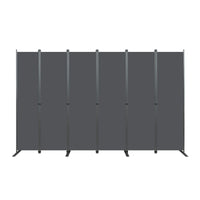 Paravent 6 Panneaux Gris Cadre Acier Autoportant 304 x 180 cm