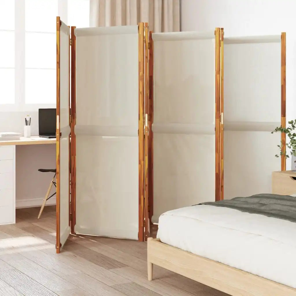 Paravent 6 Panneaux Acacia Toile Écru 420 x 180 cm