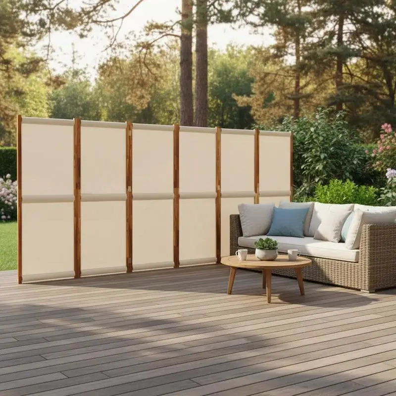 Paravent 6 panneaux acacia et textilène taupe