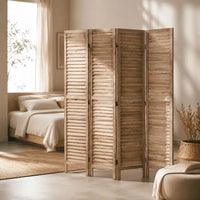 Paravent Persiennes 4 Panneaux Paulownia Naturel 162 x 170 cm