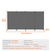 Paravent 3, 4 ou 6 panneaux Oxford noir gris beige, coloris gris, 4 panneaux, 346 x 184 cm