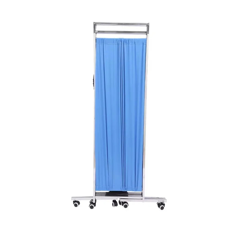 Paravent Médical Pliant 3 Panneaux Inox Bleu pour Lit d'Hôpital