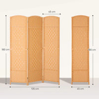 Paravent 3 Panneaux Tressé Cadre Bois de Pin Marron Clair 135 x 180 cm