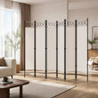 Paravent 6 Panneaux Tissu Blanc Cadre Fer Noir 240 x 180 cm