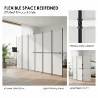 Paravent 6 panneaux tissu blanc cadre noir, pour un salon
