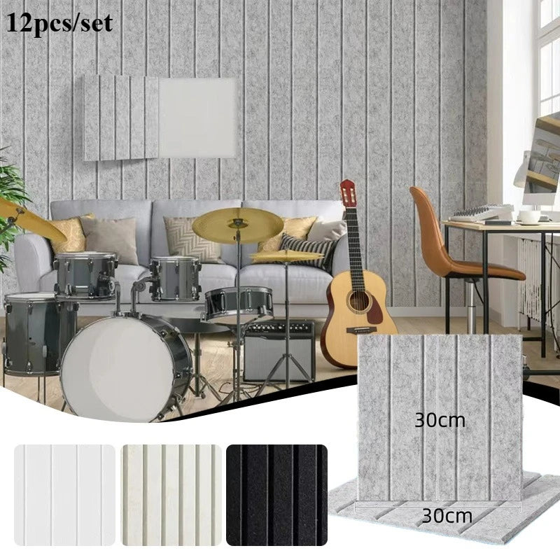 Panneau Acoustique Mural Feutre Rainuré Autocollant 30 x 30 cm, Lot de 12