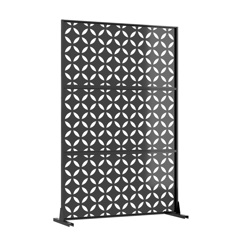 Paravent extérieur métal noir 5 motifs au choix, motif pétales entrelacés