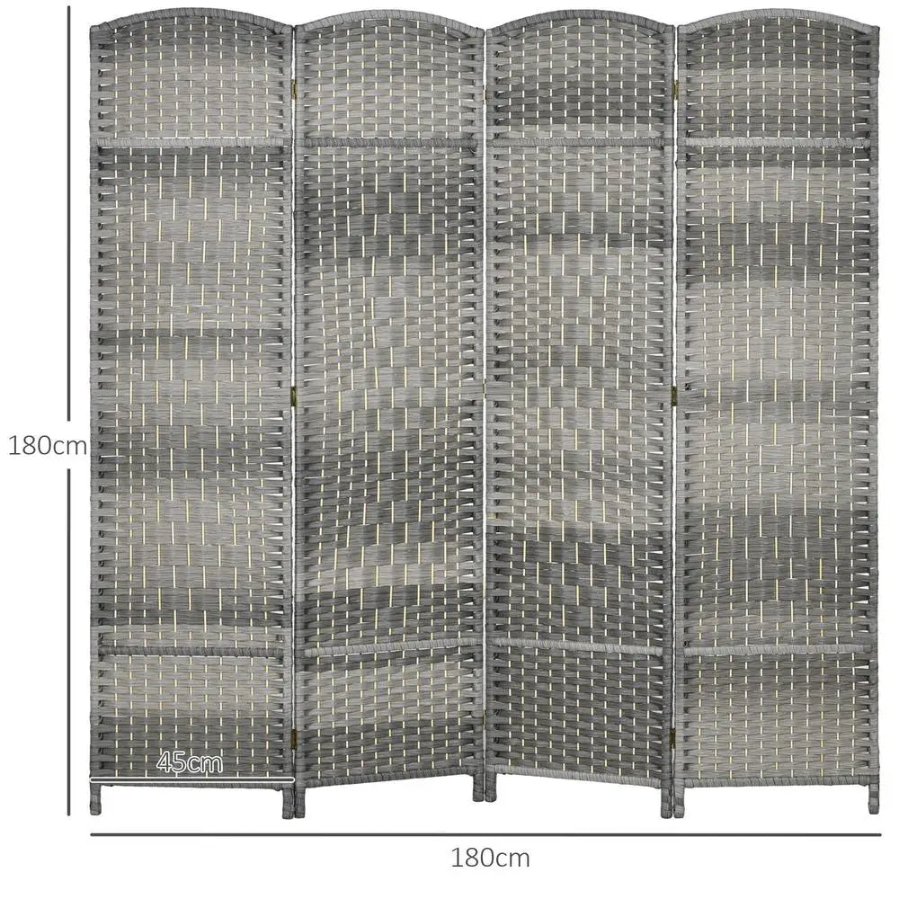 Paravent 4 Panneaux Tressé Gris Cadre Bois de Pin 180 x 180 cm